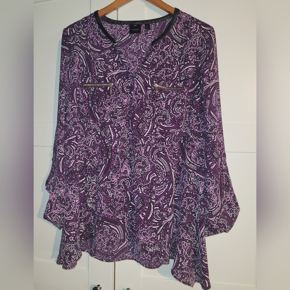 Rafaella Purple Asymmetrical 3/4 Sleeve Blouse